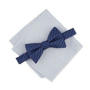 Alfani Men Ozark Stripe Bow Tie & Dot Pocket Square Set Navy